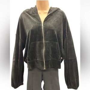 Free People Movement Hoodie Women Large Black Velour Relaxed Hood